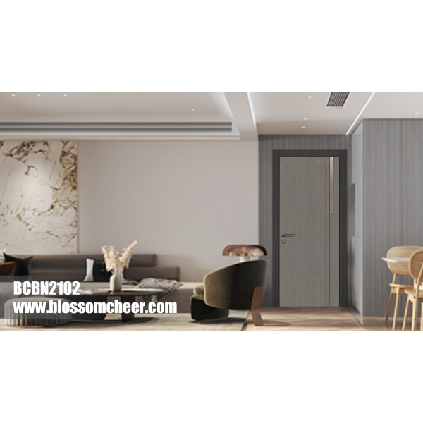 European Shiny Aluminum Strip Carbon Crystal Paint Free Wooden Door For Villa