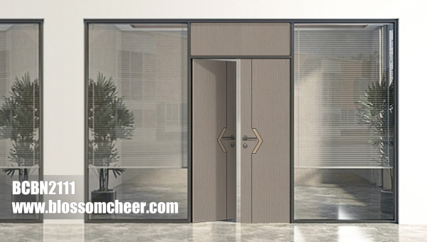 Western European Modern Double Leaf Metal Strip Carbon Crystal Wooden Office Door