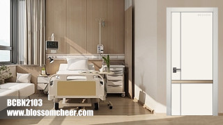 French Elegant White Mould Design Carbon Crystal Wooden Door For Hospital Project