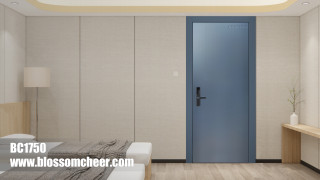 Nordic BLOSSOM CHEER Bright Blue Flat WPC Waterproof Door For Hotel Project