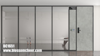 American Aluminum Alloy Frame Carbon Crystal Flat Wooden Door For Office Project