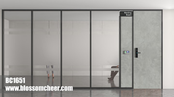 American Aluminum Alloy Frame Carbon Crystal Flat Wooden Door For Office Project