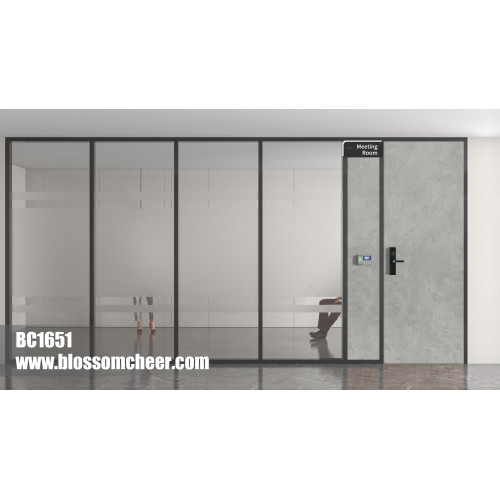 American Aluminum Alloy Frame Carbon Crystal Flat Wooden Door For Office Project