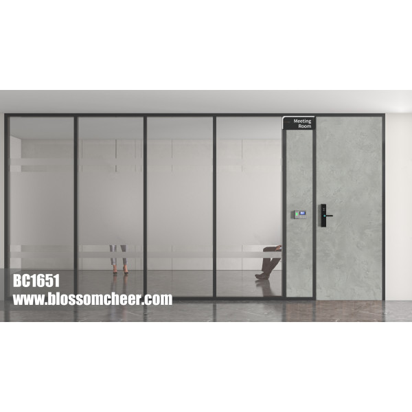 American Aluminum Alloy Frame Carbon Crystal Flat Wooden Door For Office Project
