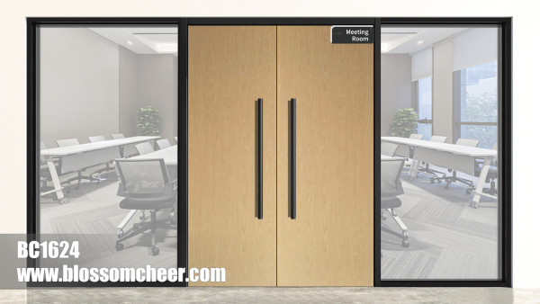 Chinese Traditional Flat HPL Wooden Fireproof Double Doors For Office Project