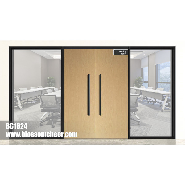 Chinese Traditional Flat HPL Wooden Fireproof Double Doors For Office Project
