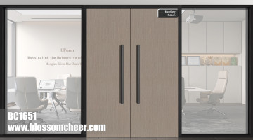 European Style Luxury Aluminum Carbon Crystal Wooden Double Door For Office Project