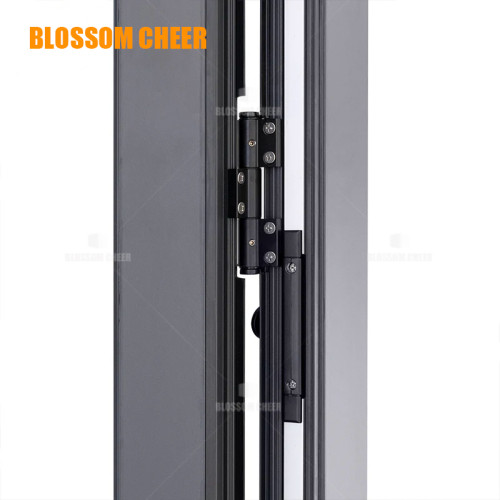 Western Fresh Style Wood Veneer Color Aluminum Glass Patio Door For Villa Project