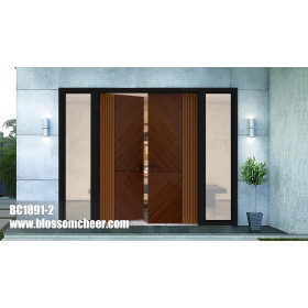 European High-end Technology Veneer Texture Wooden Entrance Door For Villa Project