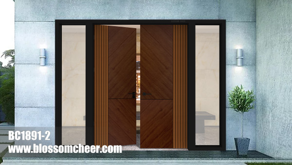 European High-end Technology Veneer Texture Wooden Entrance Door For Villa Project