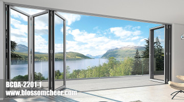 Porte-fenêtre pliante en verre et alliage d'aluminium de style minimaliste nordique pour projet hôtelier