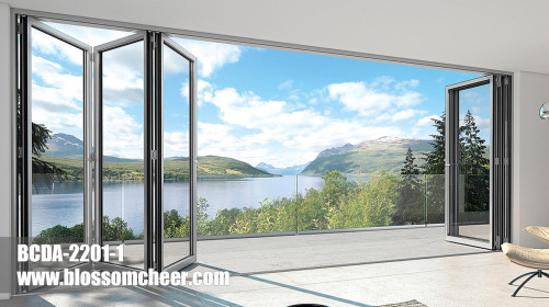 Porte-fenêtre pliante en verre et alliage d'aluminium de style minimaliste nordique pour projet hôtelier