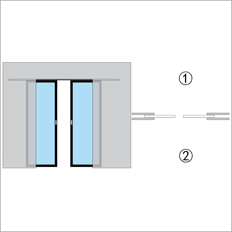 P2=Single Track Double Opsite Pocket Door