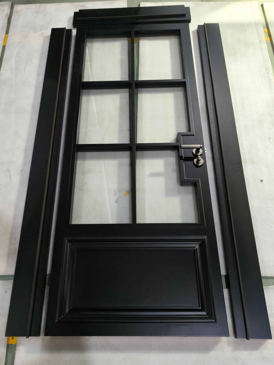 BCJS-2208—Oak black painted glass bar entry door