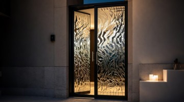 Luxury Veneer Cast Aluminum Entry Door | Shell & Wood Finish