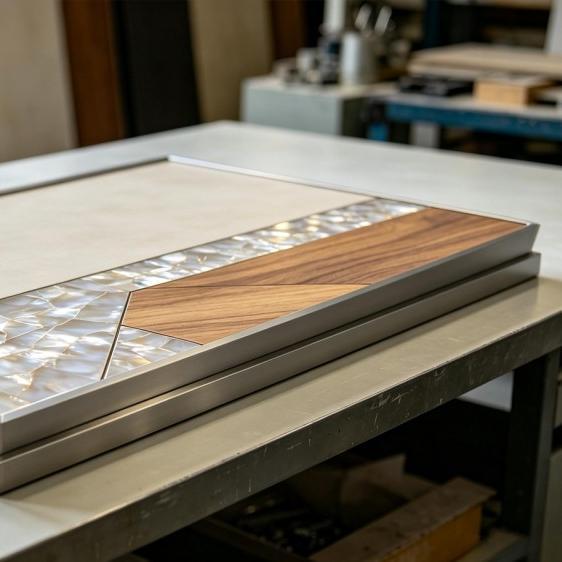 Luxury veneer craftsmanship process for cast aluminum door panels