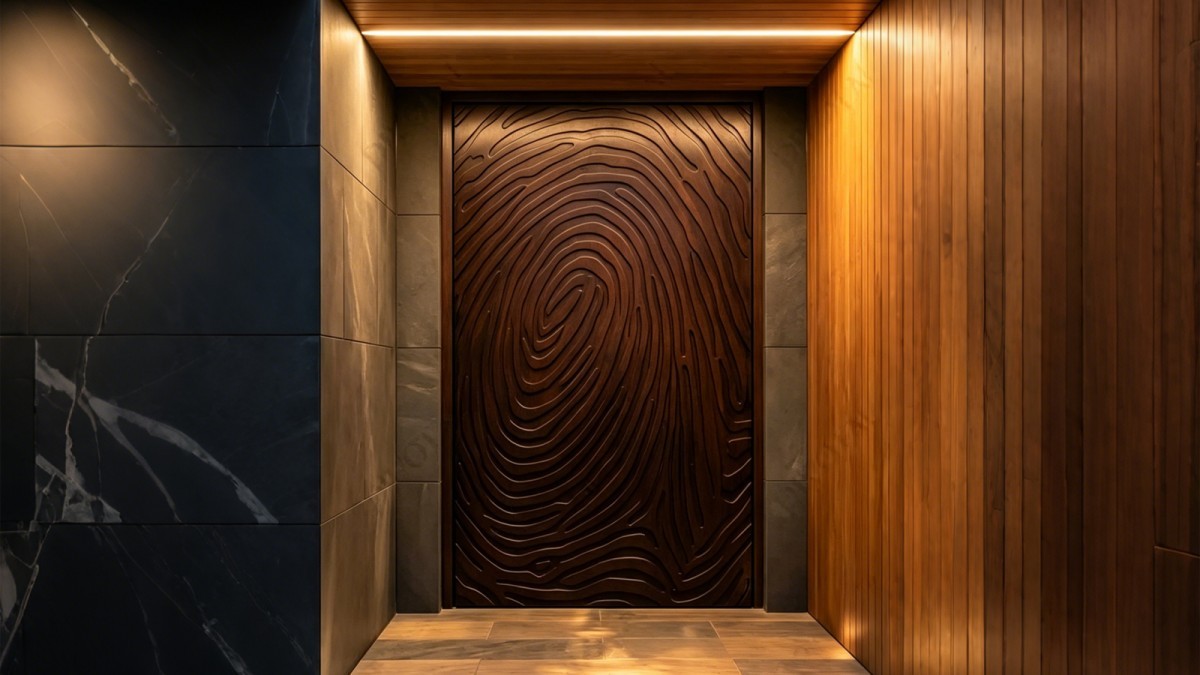 Relief engraved cast aluminum entry door for a signature project