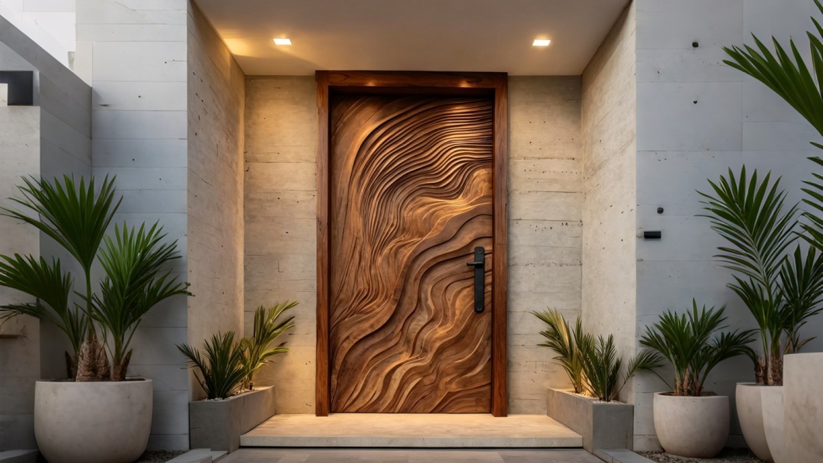 Decorative cast aluminum entry door with dimensional relief detailing