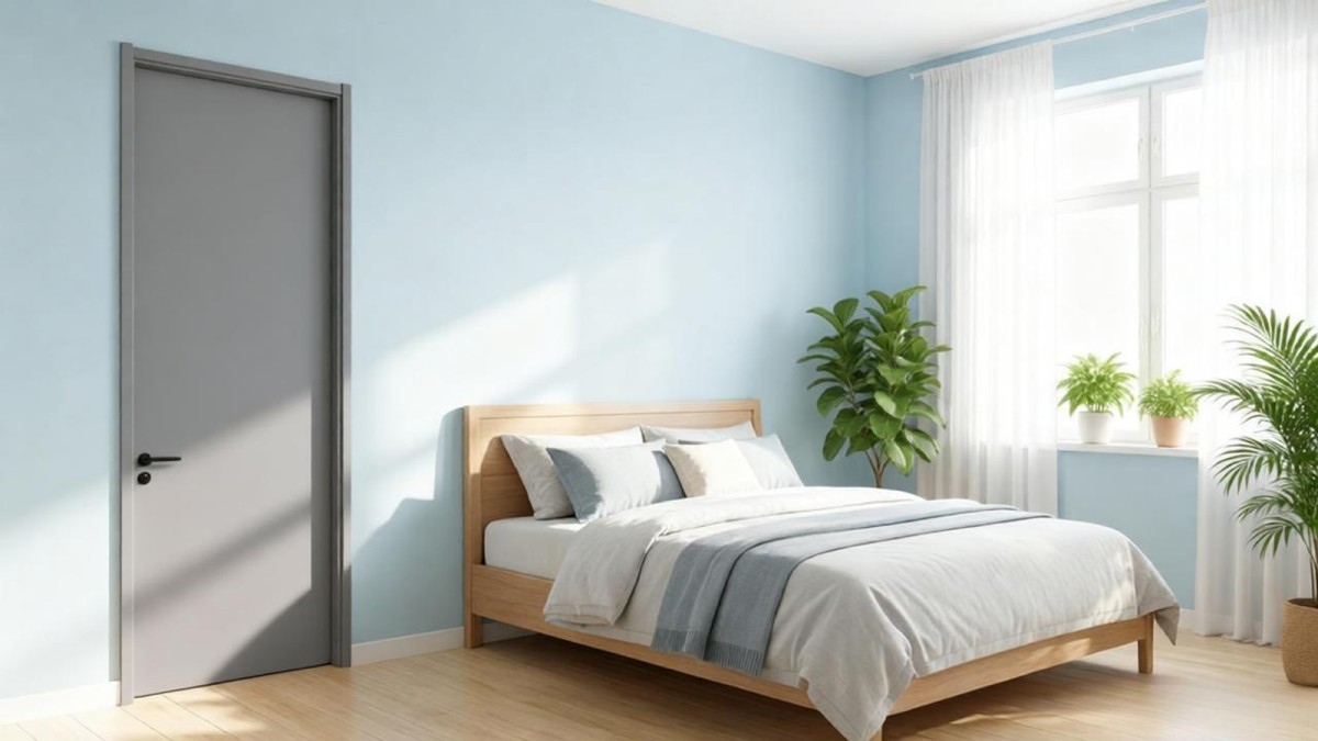 Grey single color flat panel paint-free interior wood door