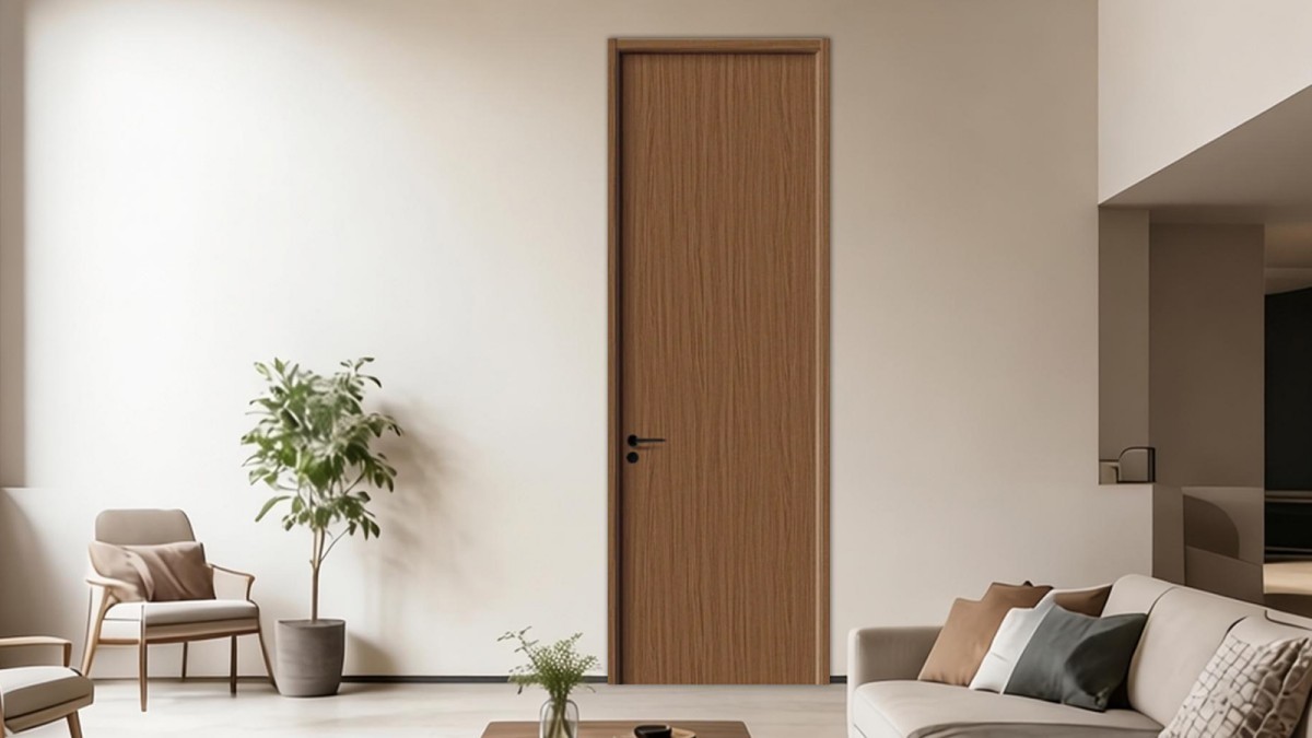 Natural wood grain flat panel interior wooden door