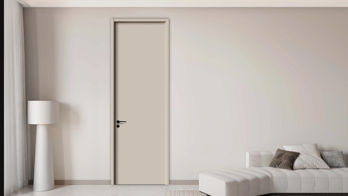 Beige single color flat panel paint-free interior wood door