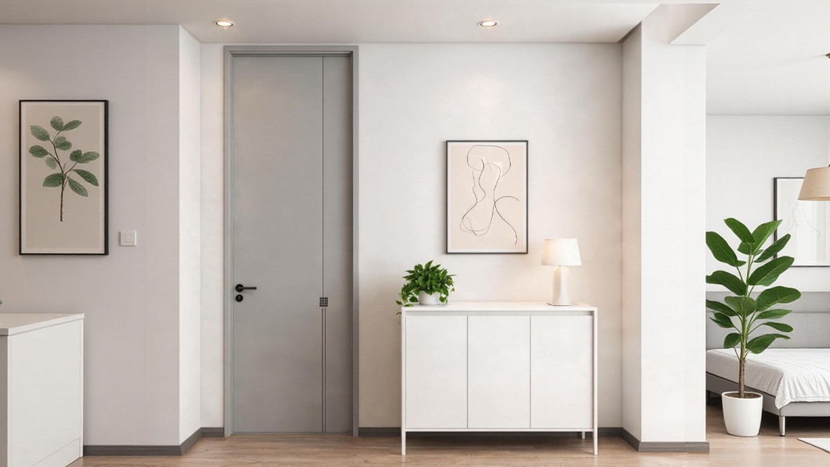 Synchronized embossed paint-free interior wood door