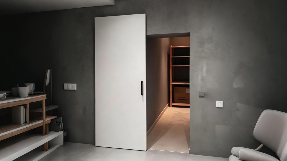 White minimalist ghost door for a concealed interior opening