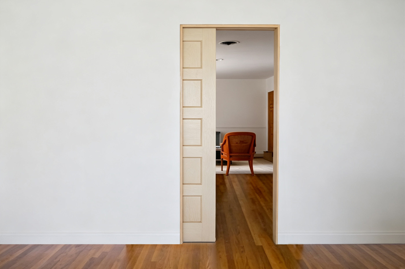 Pocket door frame installed before wallboard is applied