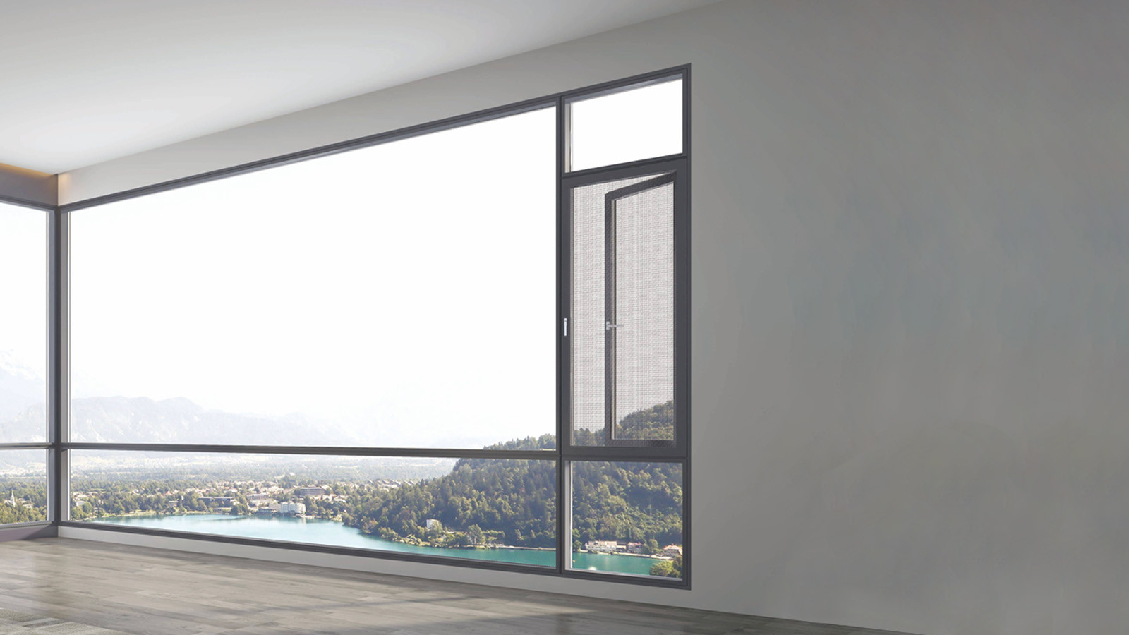 BC-110 thermal break aluminum casement window installed in a contemporary interior