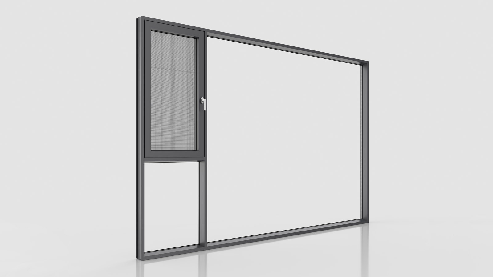 BC-110 aluminum window frame configuration with an integrated screened casement sash