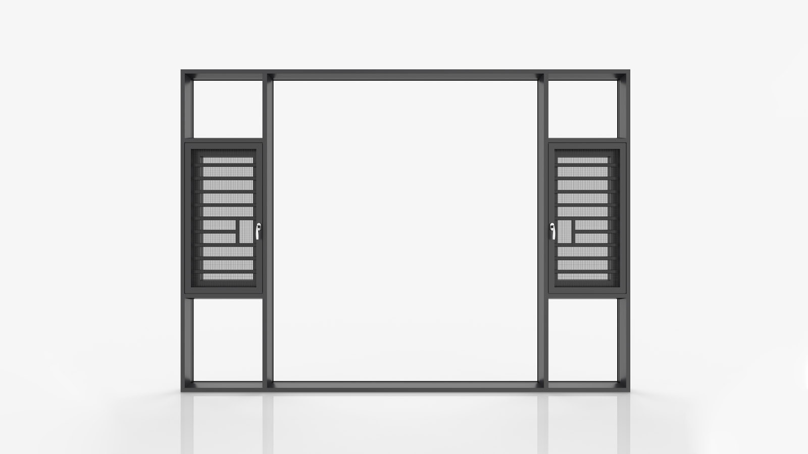 BC-110 symmetrical architectural window elevation with dual screened casement sashes