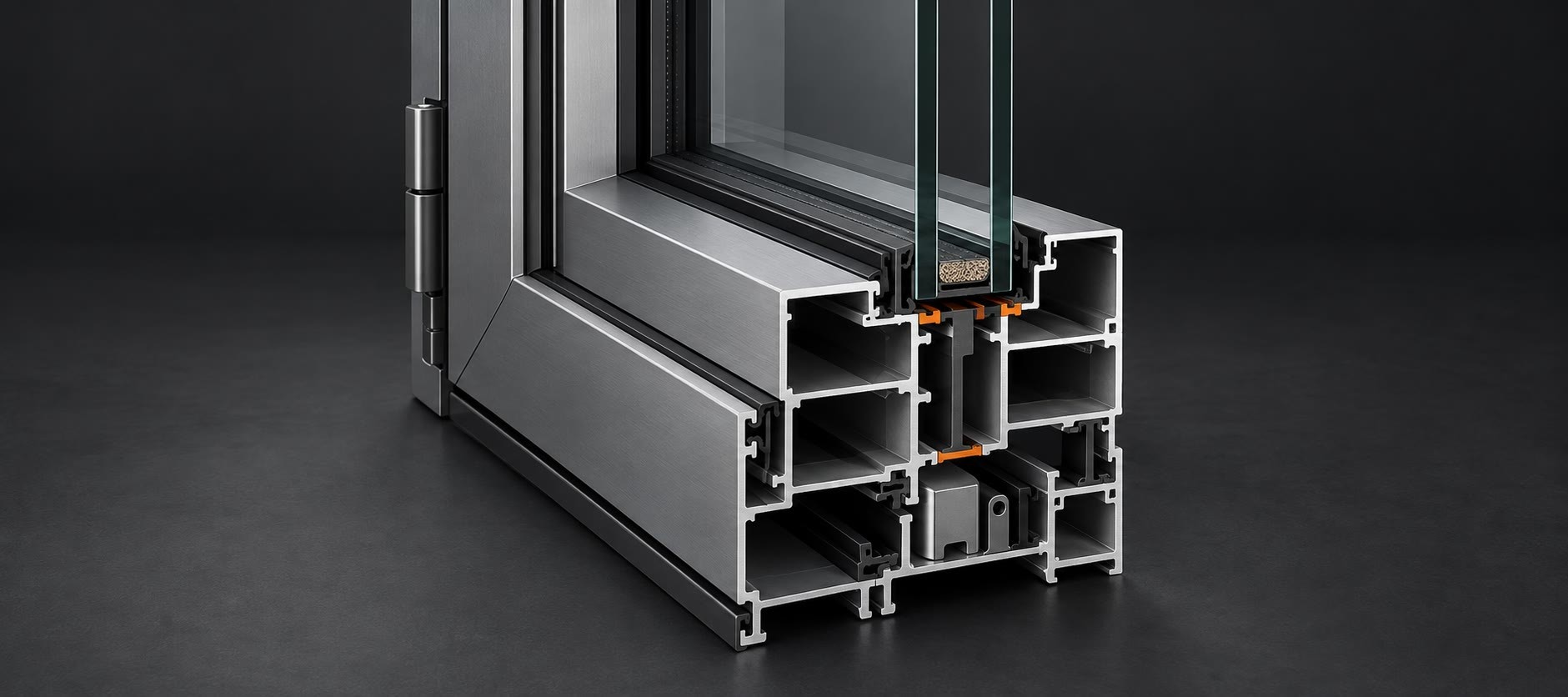 BC-118 and BC-120 multi-cavity aluminum casement window profile cutaway
