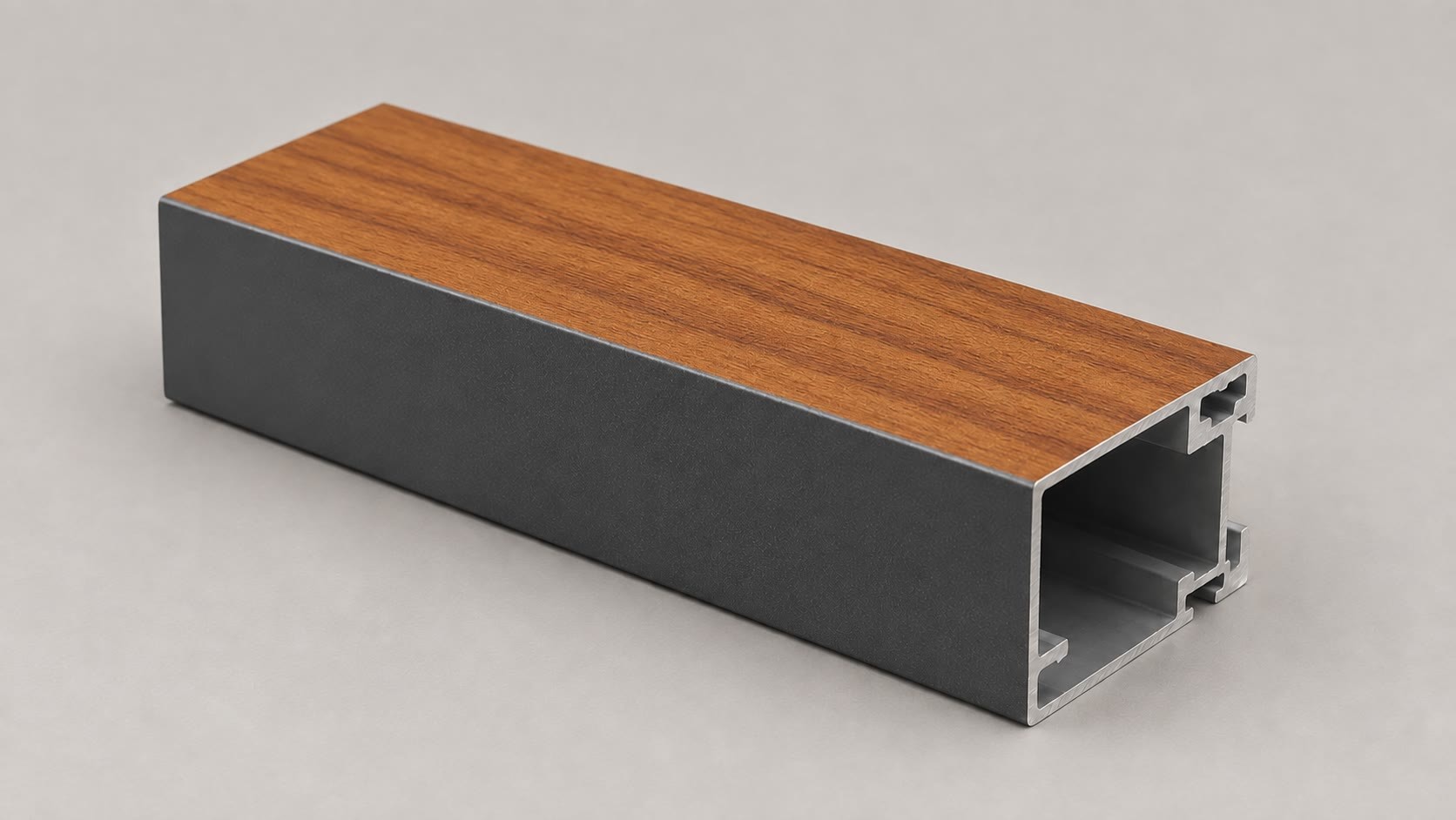 Custom interior woodgrain dual-color aluminum window finish