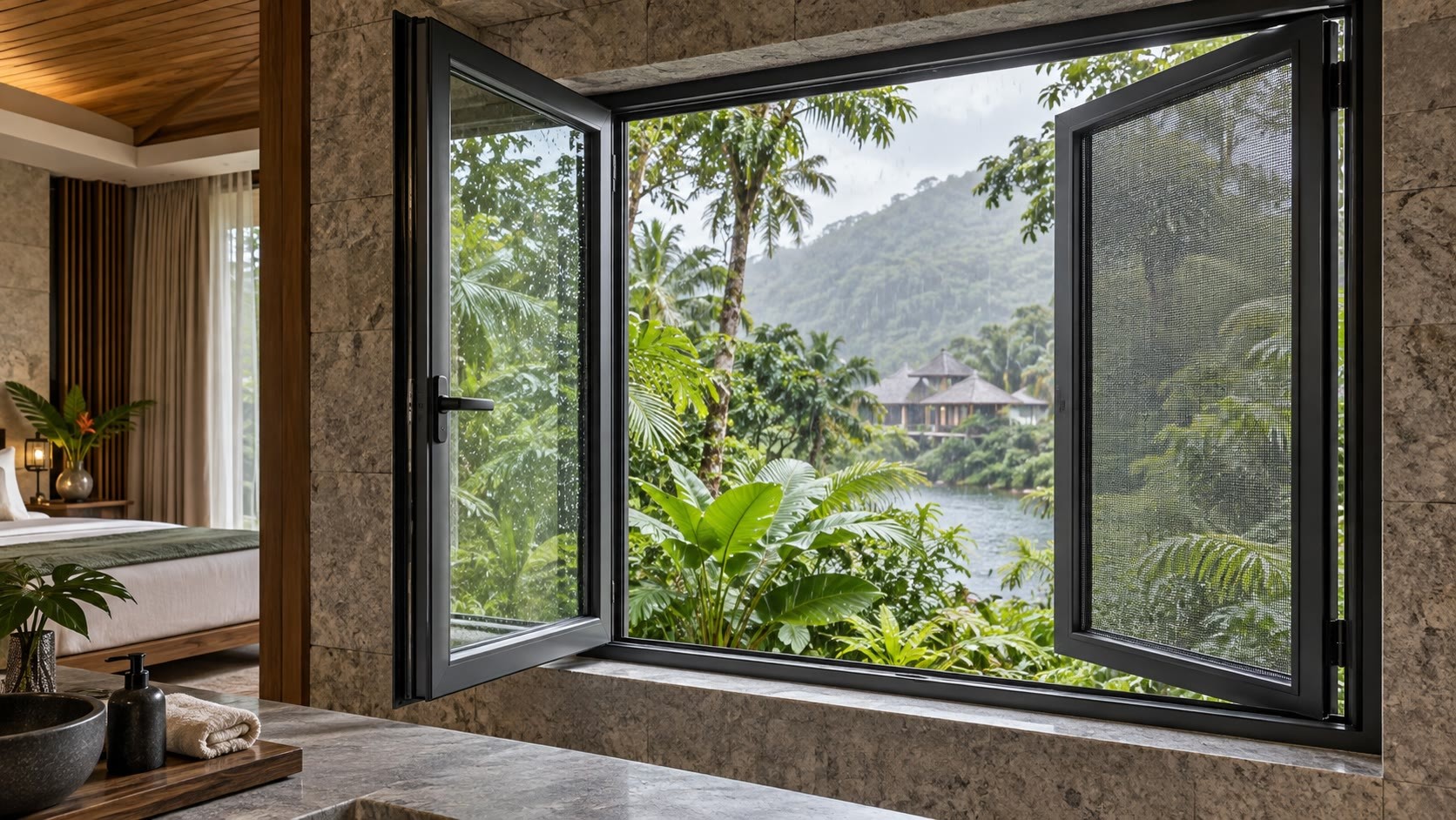 BC-115 integrated security screen window for tropical resorts