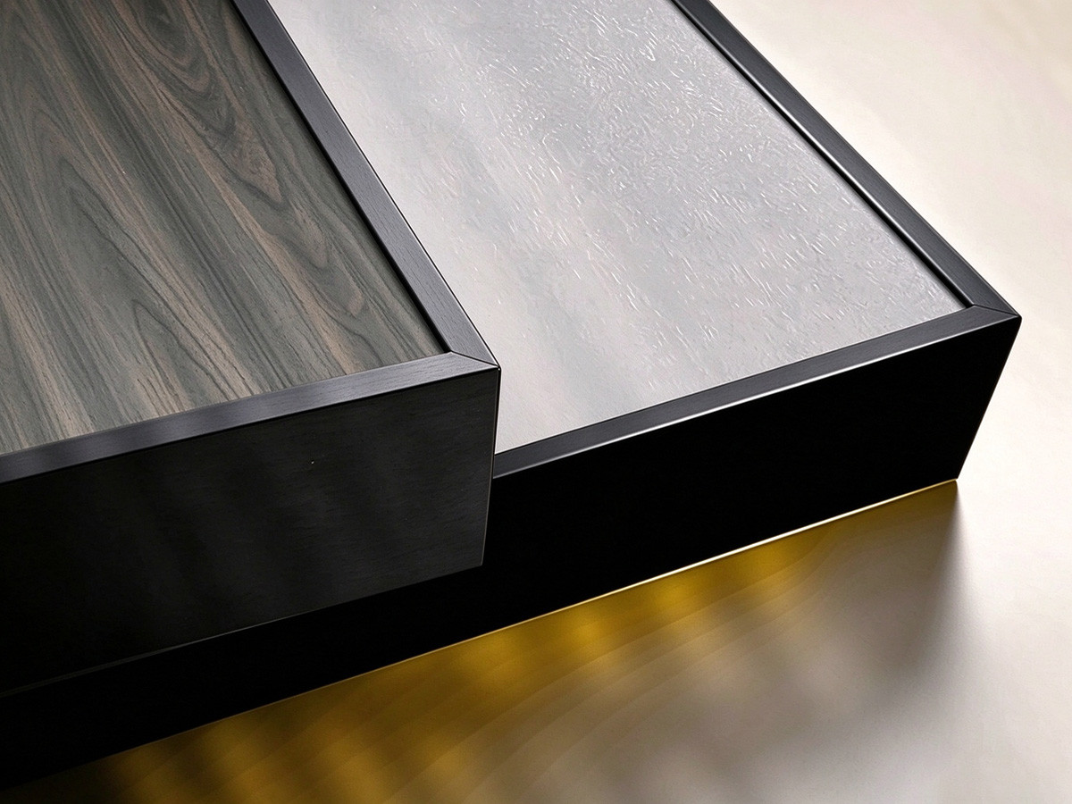 Metal edge banding detail on door panels