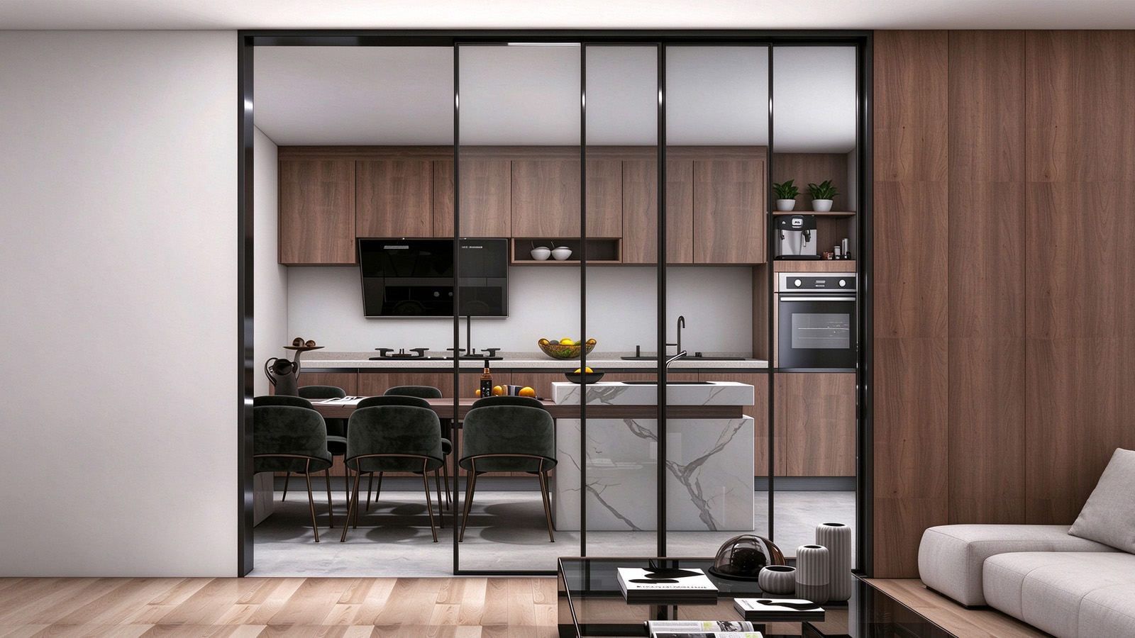 Kitchen Dining Room Barrier-Free Multi-Panel Top-Hung Sliding Door