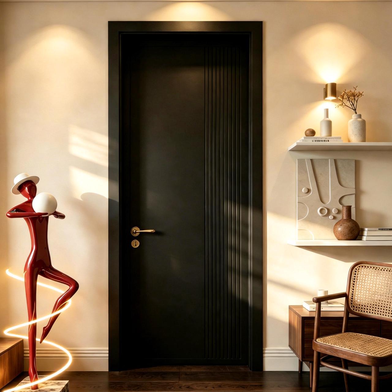 Black wooden door surface