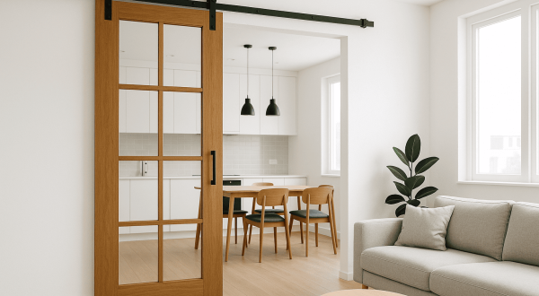 Стиль, экономящий место, с амбарными дверями