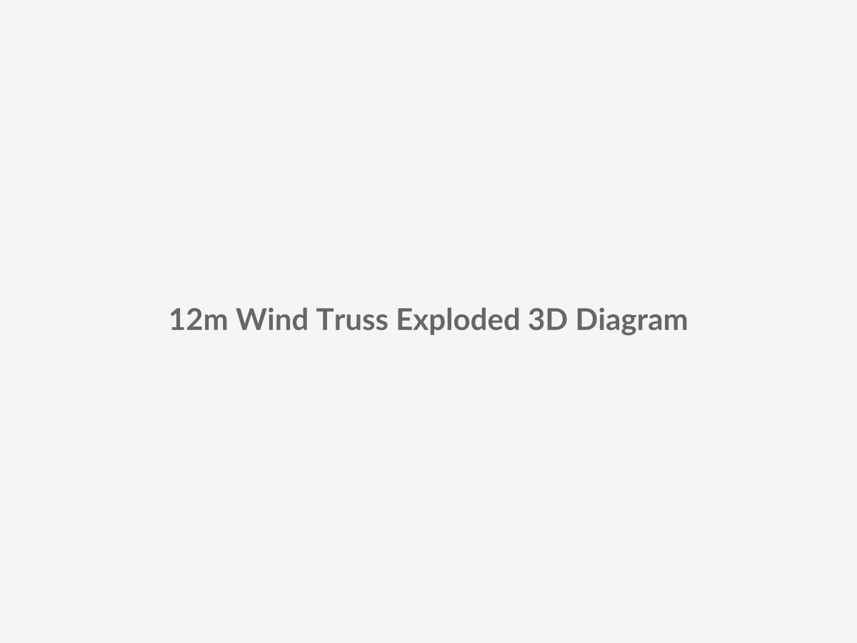 3D exploded structural load diagram placeholder showing external galvanized steel wind trusses, sectional door panels, reinforcement members and wind pressure distribution across a 12 meter industrial door opening