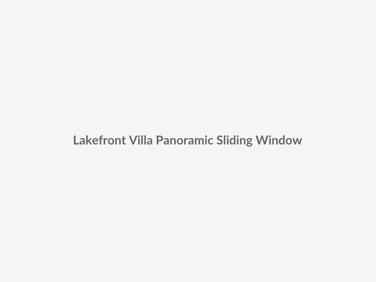 Aerial architectural project photo placeholder showing minimalist panoramic aluminum sliding glass windows integrated into a modern luxury lakefront villa with wide uninterrupted views