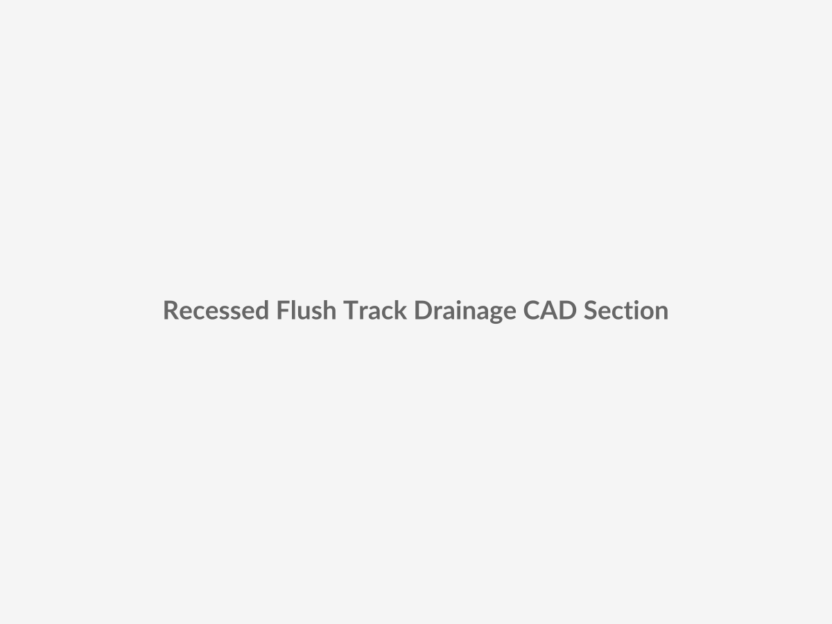 Detailed CAD sectional placeholder showing a recessed flush sliding window sill with embedded track, sub-floor stainless drainage channel, structural layers, waterproofing assembly and concealed drainage path