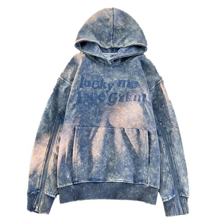 Custom washed embroidered street style hoodie