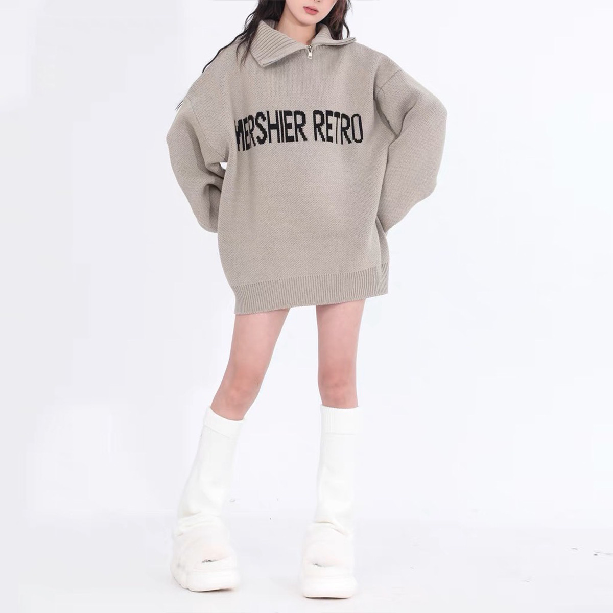 custom lapel half-zip oversized sweater