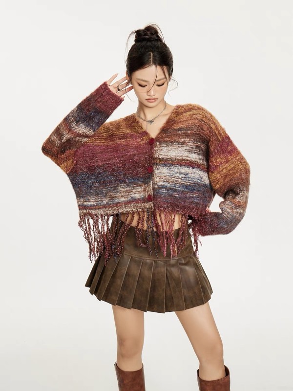 Wetowear Brand Custom Tie-Dye Knitted Mohair Wweaters Cardigan Sweater For Women | V-Neck High Quality Sweaters | Accept Samples ODM OEM