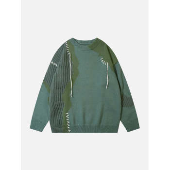 Street Trend Custom Knit Sweater Men's Sweater | Patchwork Sweater Sesame Bottom Jacquard Handmade | Loose Mohair Sweaters