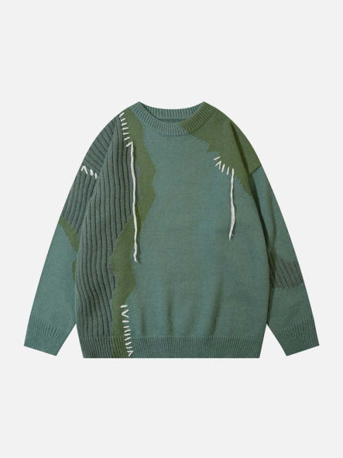 Street Trend Custom Knit Sweater Men's Sweater | Patchwork Sweater Sesame Bottom Jacquard Handmade | Loose Mohair Sweaters