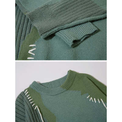 Street Trend Custom Knit Sweater Men's Sweater | Patchwork Sweater Sesame Bottom Jacquard Handmade | Loose Mohair Sweaters