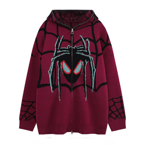 Brand Custom Sweater Cardigan Spider Web Hoodie Printed Pattern | Street Oversize Full Zip | Men's Sweaters