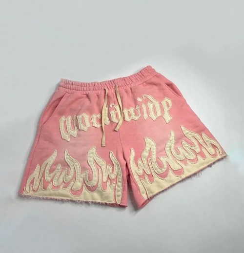 Wetowear Custom Streetwear Athletic Shorts | Sun Faded Cotton Terry Appliqué Embroidery | Old Vintage Acid Wash Men's Shorts