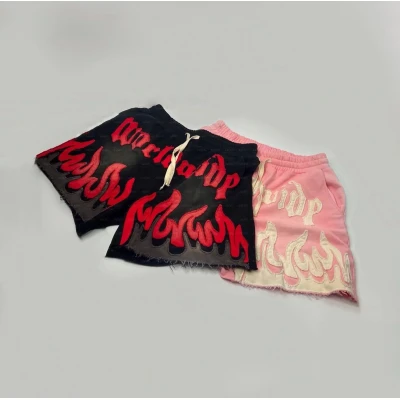 Wetowear Custom Streetwear Athletic Shorts | Sun Faded Cotton Terry Appliqué Embroidery | Old Vintage Acid Wash Men's Shorts